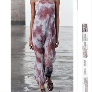 NWT ZARA TIE DYE STRETCH ORGANZA DRESS WINE